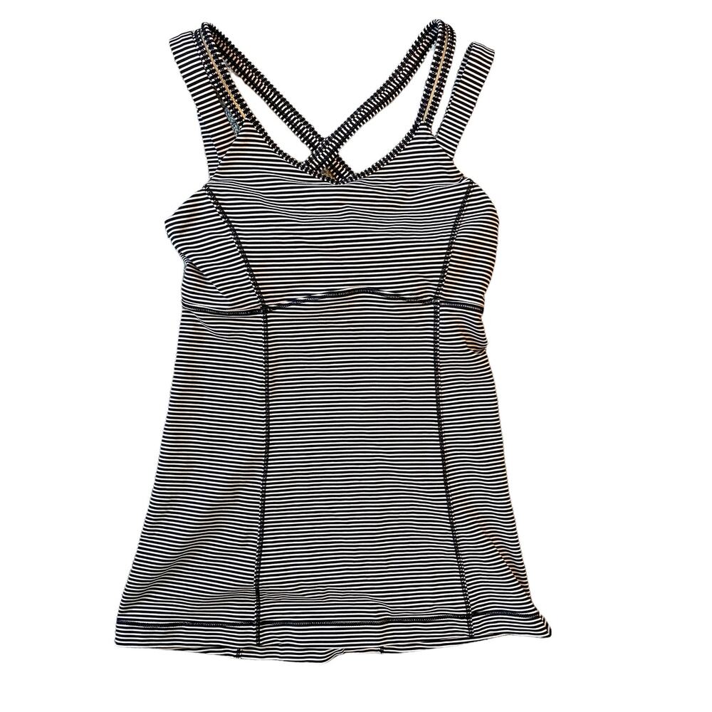 EUC Lululemon Happy Strappy Tank Mini Pop Stripe Black Mink Berry Women's Size 4
